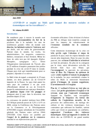 COVID-19 et emploi au Mali