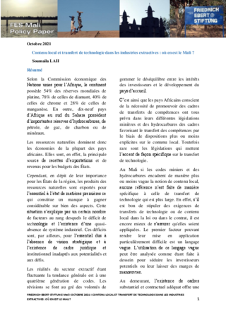 Contenu local et transfert de technologie dans les industries extractives